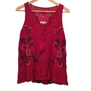 Entro Sleeveless Embroidered Lace Red Top Junior Size Medium